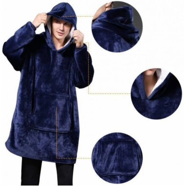 Толстовка-плед с капюшоном Huggle Hoodie Ultra Plush Blanket | Плюшевая кофта | Плед с рукавами Oversize Синий