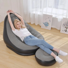 Надувное кресло диван 2в1 с пуфиком для ног A-Sofa до 150 кг Чёрный с серым Надувное кресло диван 2в1 с пуфиком для ног A-Sofa до 150 кг Чёрный с серым