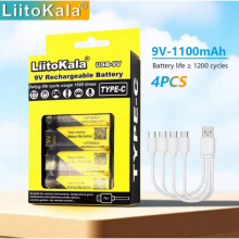 Набор аккумуляторов LiitoKala Lii-USB-9V 4 шт 1100 мАч с USB Type-C с кабелем зарядки Набор аккумуляторов LiitoKala Lii-USB-9V 4 шт 1100 мАч с USB Type-C с кабелем зарядки