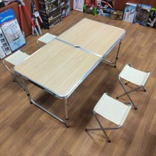 УЦЕНКА Стол для пикника походной раскладной со 4 стульями Folding Table 120х60х55/60/70 см 3 режима высоты Светлый УЦЕНКА Стол для пикника походной раскладной со 4 стульями Folding Table 120х60х55/60/70 см 3 режима высоты Светлый