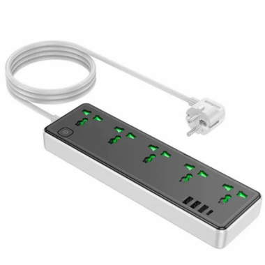 Сетевое зарядное устройство удлинитель Hoco AC13A 3 USB/ Type-C 5 розеток 1m Черный