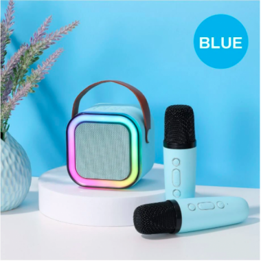 Портативная колонка с 2-мя караоке микрофонами и RGB подсветкой Winso K12 10W Bluetooth, USB, microSD, AUX, Type-C Голубой