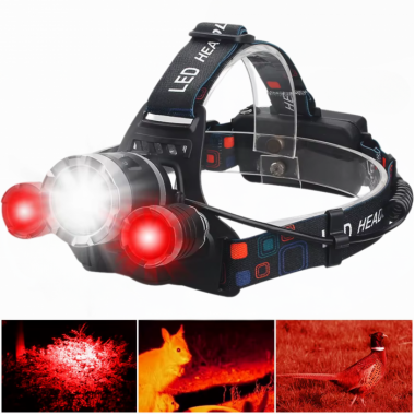 Фонарь налобный с красным светом PLD 3000-T6+2XPE (RED), 2x18650, ЗУ Type-C