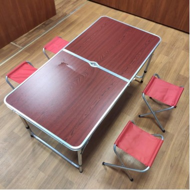УЦЕНКА Стол для пикника походной раскладной со 4 стульями Folding Table 120х60х55/60/70 см 3 режима высоты Коричневый