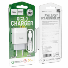Зарядное устройство Hoco C72Q Glorious быстрая зарядка QC3.0 18W (1USB/3A) с кабелем Type-C Белый Зарядное устройство Hoco C72Q Glorious быстрая зарядка QC3.0 18W (1USB/3A) с кабелем Type-C Белый