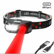 Фонарь налобный с красным светом BL-1804-RED+COB универсальный с зарядкой USB