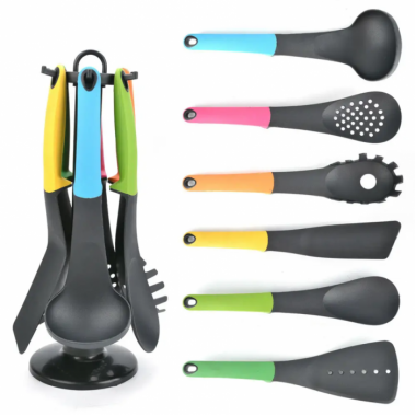 Набор кухонных принадлежностей приборов аксессуаров для кухни на стойке Kitchen Cutlery Sets 7 предметов на подставке