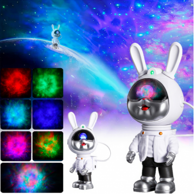 Светильник ночник Астронавт в форме кролика-космонавта Rabbit Star 23 см с эффектом звездного неба и пультом