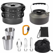 Набор туристической металлической посуды для походов Camping cooking DM 308 с карабином Черный Набор туристической металлической посуды для походов Camping cooking DM 308 с карабином Черный