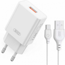 Зарядное устройство сетевое XO L127 USB QC18W + кабель USB to Type-C быстрая зарядка Белый Зарядное устройство сетевое XO L127 USB QC18W + кабель USB to Type-C быстрая зарядка Белый