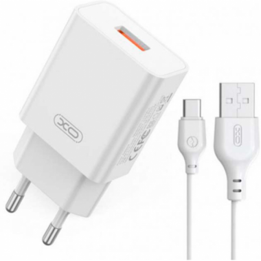 Зарядное устройство сетевое XO L127 USB QC18W + кабель USB to Type-C быстрая зарядка Белый