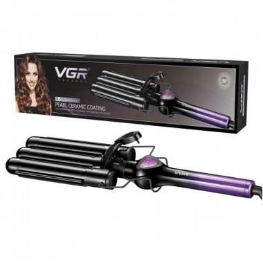 Плойка тройная VGR V-590, 140-200 °C, керамическое покрытие, LED дисплей, 130 W Фиолетовая