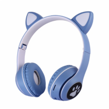 Беспроводные наушники с кошачьими ушками и RGB подсветкой FM радио, micro SD Cat MZ-023 Синие Беспроводные наушники с кошачьими ушками и RGB подсветкой FM радио, micro SD Cat MZ-023 Синие