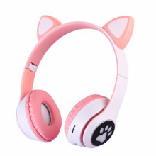 Беспроводные наушники с кошачьими ушками и RGB подсветкой FM радио, micro SD Cat MZ-023 Розовые с белым Беспроводные наушники с кошачьими ушками и RGB подсветкой FM радио, micro SD Cat MZ-023 Розовые с белым