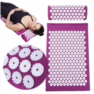 Коврик массажный ортопедический с подушкой acupressure mat 65*41 см Фиолетовый