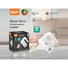 Ручной кухонный миксер RAF R6680W 5 скоростей с 2 сменными насадками 150W Ручной кухонный миксер RAF R6680W 5 скоростей с 2 сменными насадками 150W
