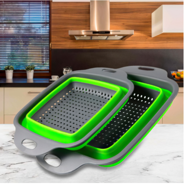 Дуршлаг силиконовый PRC - Collapsible Filter Baskets складной квадрантный 2 шт в комплекте Зелёный