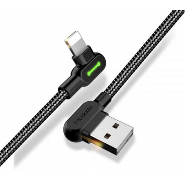 Двухсторонний зарядный кабель для iPhone iPad Mcdodo 90° USB to Lightning с LED подсветкой 1,2 м