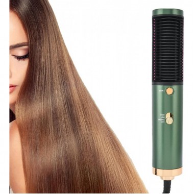 Фен расческа выпрямитель для волос 2 в 1 Hot Air Brush для укладки волос Тёмно-зелёный