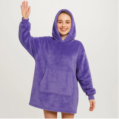 Толстовка-плед с капюшоном Huggle Hoodie Ultra Plush Blanket | Плюшевая кофта | Плед с рукавами Oversize Фиолетовый