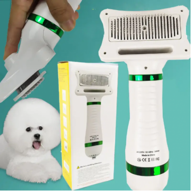 Фен расческа для шерсти собак и кошек Pet Grooming Dryer WN 10 2в1 массажер щетка для груминга животных Белая с зелёным