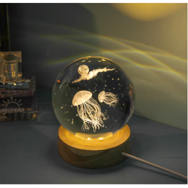 Декоративный 3D ночник хрустальный шар Crystal Ball Медуза (52389)