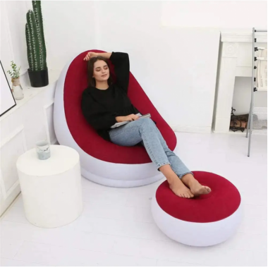 Надувное кресло диван 2в1 с пуфиком для ног A-Sofa до 150 кг Белый с красным