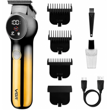 Триммер аккумуляторный для стрижки волос и бороды VGR V-989, зарядка от USB Желтый
