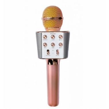 Микрофон-караоке беспроводной WSTER WS1688 Bluetooth FM Радио и искажение голоса Розово-Золотой