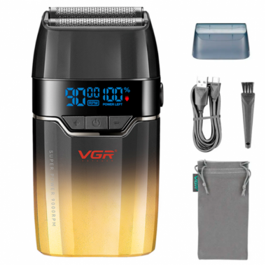 Электробритва VGR V-308 шейвер, двойное лезвие, 9000 RPM, LED дисплей Золотой