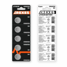 Батарейка литиевая Arexes Cr 2032, 5 штук в блистере Оригинал Батарейка литиевая Arexes Cr 2032, 5 штук в блистере Оригинал