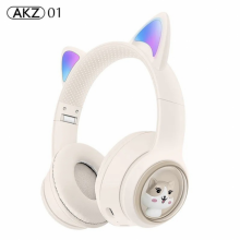 Беспроводные Bluetooth наушники с светящимися кошачьими LED ушками AKZ-01 micro SD, AUX Белые Беспроводные Bluetooth наушники с светящимися кошачьими LED ушками AKZ-01 micro SD, AUX Белые