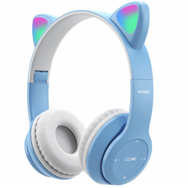 Беспроводные детские наушники с кошачьими ушками и подсветкой Cat Ear P47M Голубые