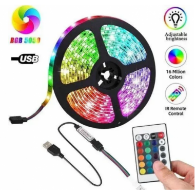 Светодиодная лента с пультом 5 м, от USB, Strip CB-5050 / Силиконовая самоклеющаяся led лента