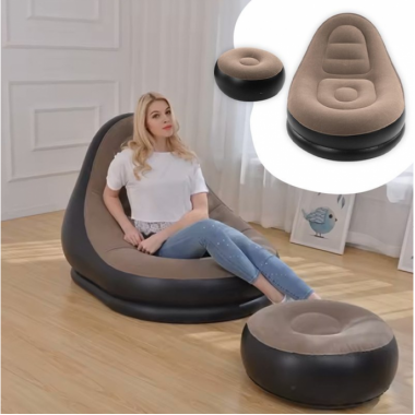 Надувное кресло диван 2в1 с пуфиком для ног A-Sofa до 150 кг Кофейный