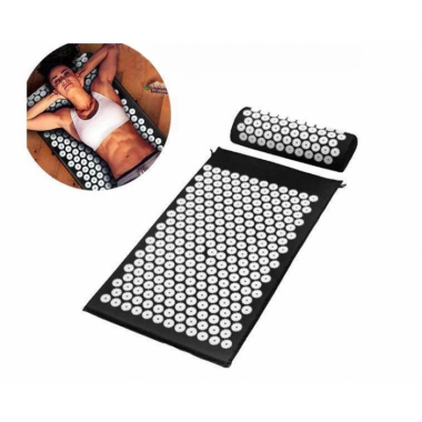 Коврик массажный ортопедический с подушкой acupressure mat 65*41 см Чёрный