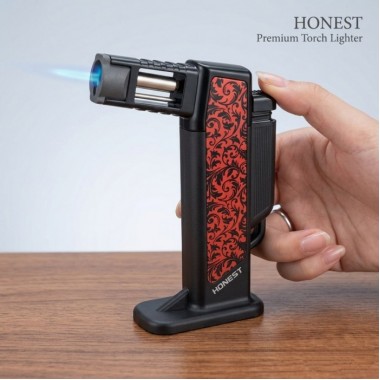 Газовая горелка Honest BCZ 484-1 с пьезоподжигом до 1300°C, для пайки и разжига Черная с Красным