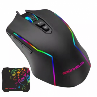 Компьютерная мышь игровая USB Grunhelm MS-656WD + коврик RGB подсветка Чёрная