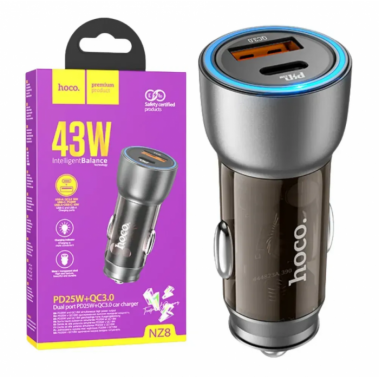 Автомобильное зарядное устройство 43W, PD25W+QC3,0, Hoco NZ8 / АЗУ-адаптер с подсветкой