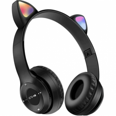 Беспроводные детские наушники с кошачьими ушками и подсветкой Cat Ear P47M Чёрные