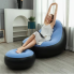 Надувное кресло диван 2в1 с пуфиком для ног A-Sofa до 150 кг с насосом Чёрный с голубым