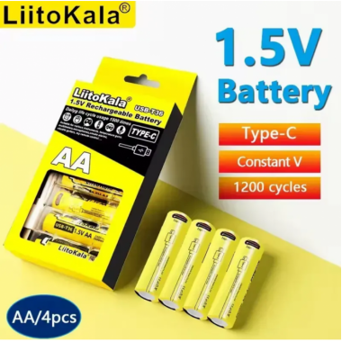 Набор аккумуляторов LiitoKala USB-T36 (4xAA 2400mAhh, 1.5V), 4 в 1 Type-C с кабелем зарядки