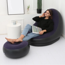 Надувное кресло диван 2в1 с пуфиком для ног A-Sofa до 150 кг Чёрный с фиолетовым Надувное кресло диван 2в1 с пуфиком для ног A-Sofa до 150 кг Чёрный с фиолетовым