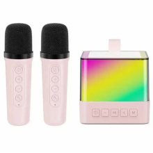 Портативная колонка K18 Bluetooth с LED-подсветкой и 2 микрофонами, караоке Розовая Портативная колонка K18 Bluetooth с LED-подсветкой и 2 микрофонами, караоке Розовая