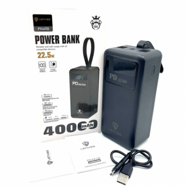 Внешний аккумулятор Power bank LENYES PX421D PD22,5W 40000mAh батарея зарядка Чёрный