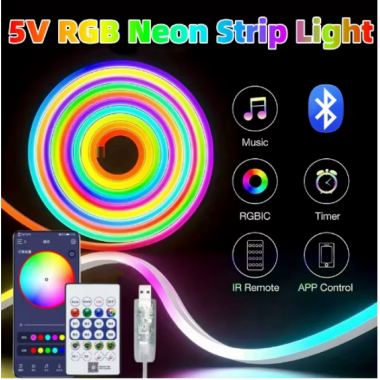 Гибкая неоновая лента RGB (5м) с Bluetooth и пультом от USB работает через приложение LotusLamp X