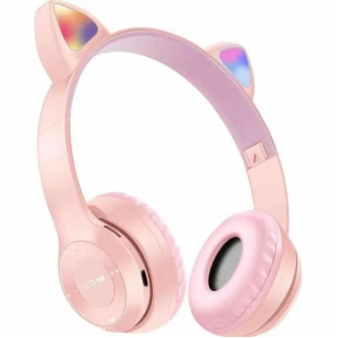 Беспроводные детские наушники с кошачьими ушками и подсветкой Cat Ear P47M Розовые