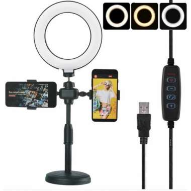 Лампа для селфи кольцевая светодиодная LED на два телефона Phone Live WN-20 световое кольцо 16 см