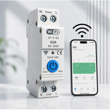 Автоматический WiFi выключатель с дистанционным управлением, 63А, Белый / Смарт выключатель WiFi / Автомат для электрощитка