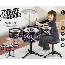 Барабан детский DX 1003 B Drum. Music World 3 барабана, тарелка, палочки, стульчик Чёрный
